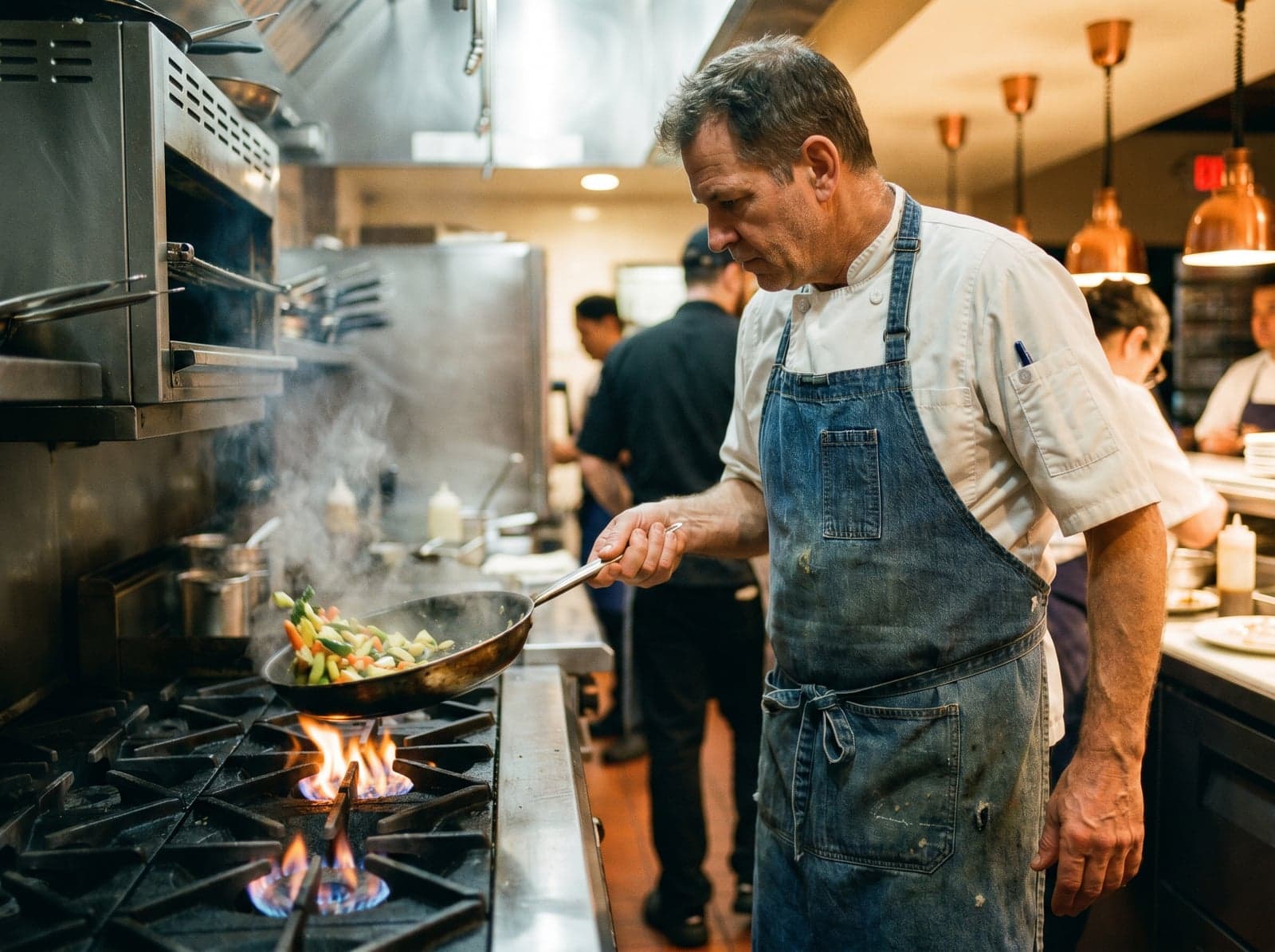 Chef cuisinant dans une cuisine de restaurant