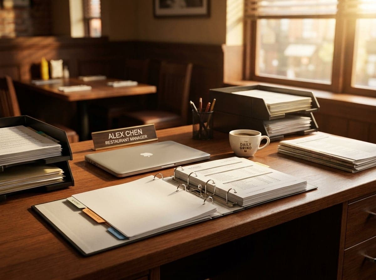 Bureau avec documents, classeur et rapports